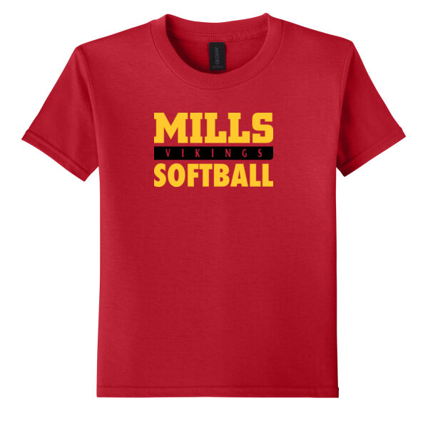 Mills Softball Youth Red Softstyle T Shirt Thumbnail