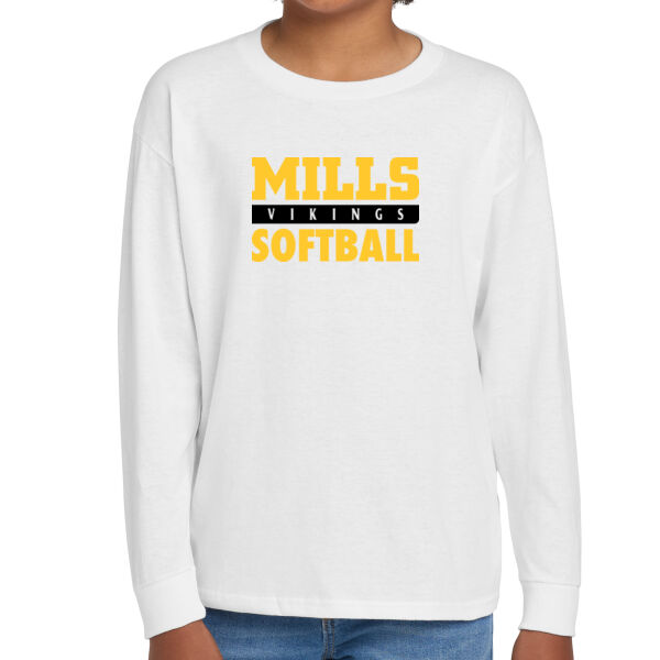 Mills Softball Youth White Heavy Cotton 100% Cotton Long Sleeve T Shirt Thumbnail