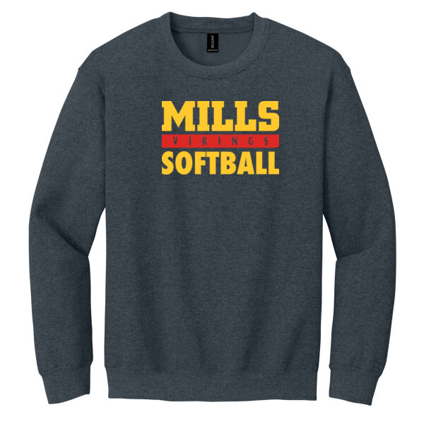 Mills Softball D.Heather Heavy Blend Crewneck Sweatshirt Thumbnail