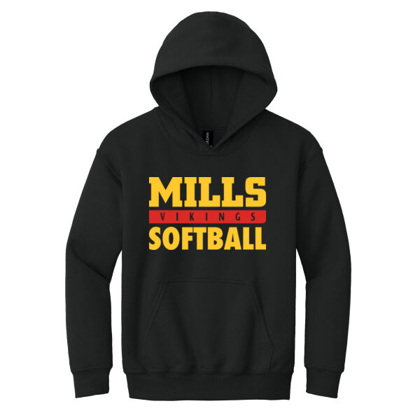 Mills Softball Youth Black Heavy Blend Hooded Sweatshirt Thumbnail
