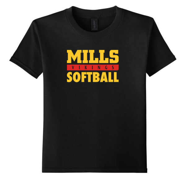 Mills Softball Youth Black Softstyle T Shirt Thumbnail