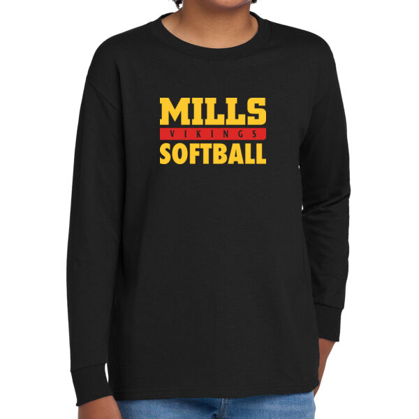 Mills Softball Youth Black Heavy Cotton 100% Cotton Long Sleeve T Shirt Thumbnail