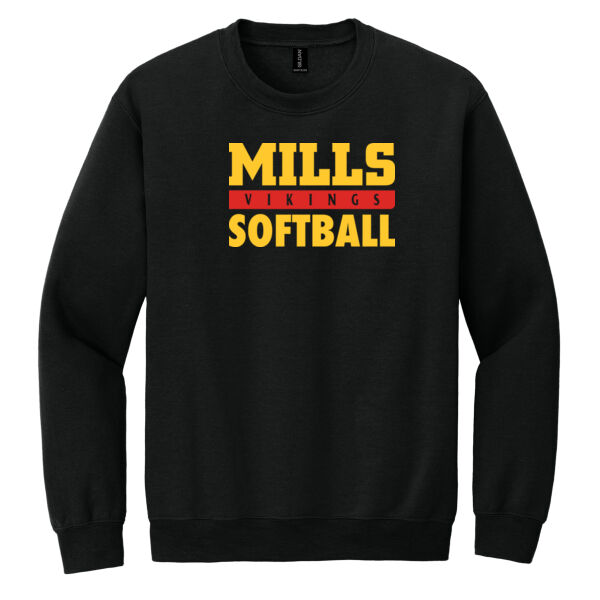 Mills Softball Black Heavy Blend Crewneck Sweatshirt Thumbnail