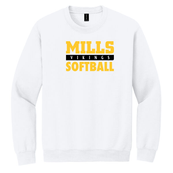 Mills Softball White Heavy Blend Crewneck Sweatshirt Thumbnail