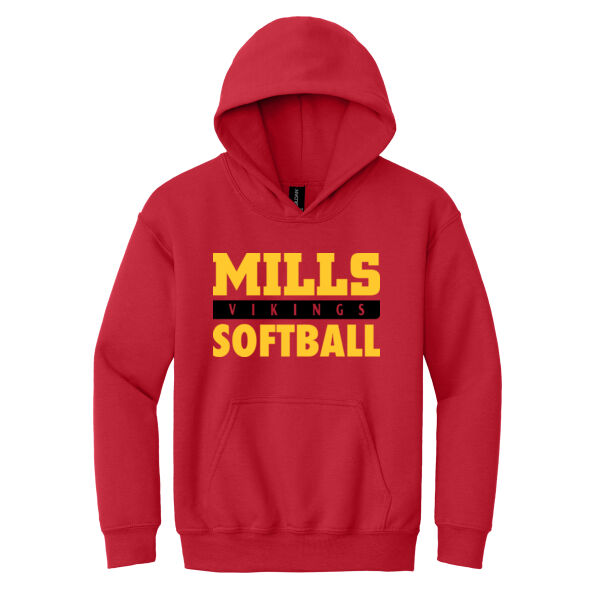 Mills Softball Youth Red Heavy Blend Hooded Sweatshirt Thumbnail