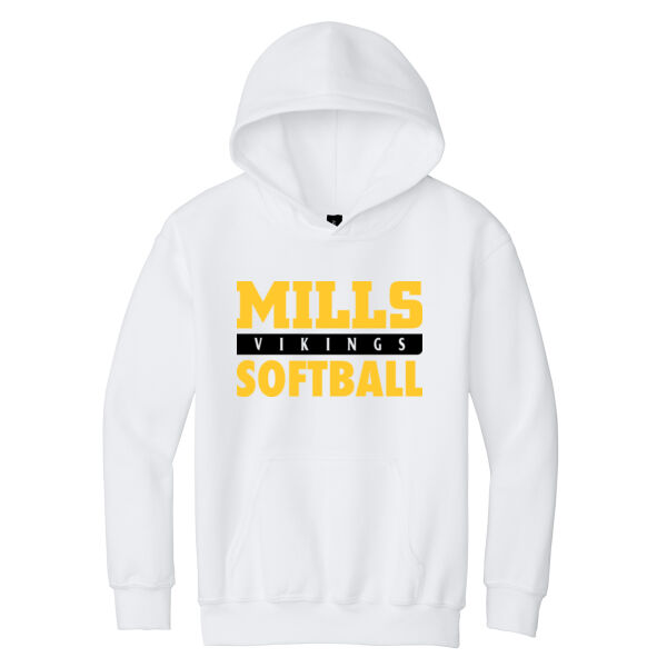 Mills Softball Youth White Heavy Blend Hooded Sweatshirt Thumbnail